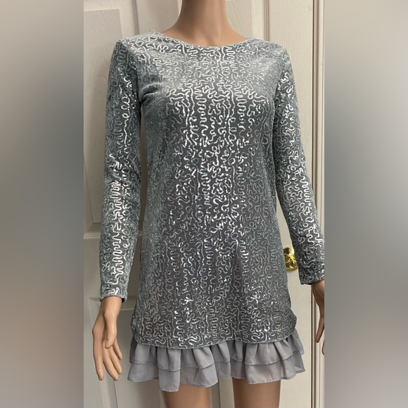 Rare Editions Silver Long Sleeve Dress - Picture 1 of 6